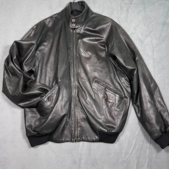 Sulka Other - Sulka Mens Black Leather Bomber Jacket XL